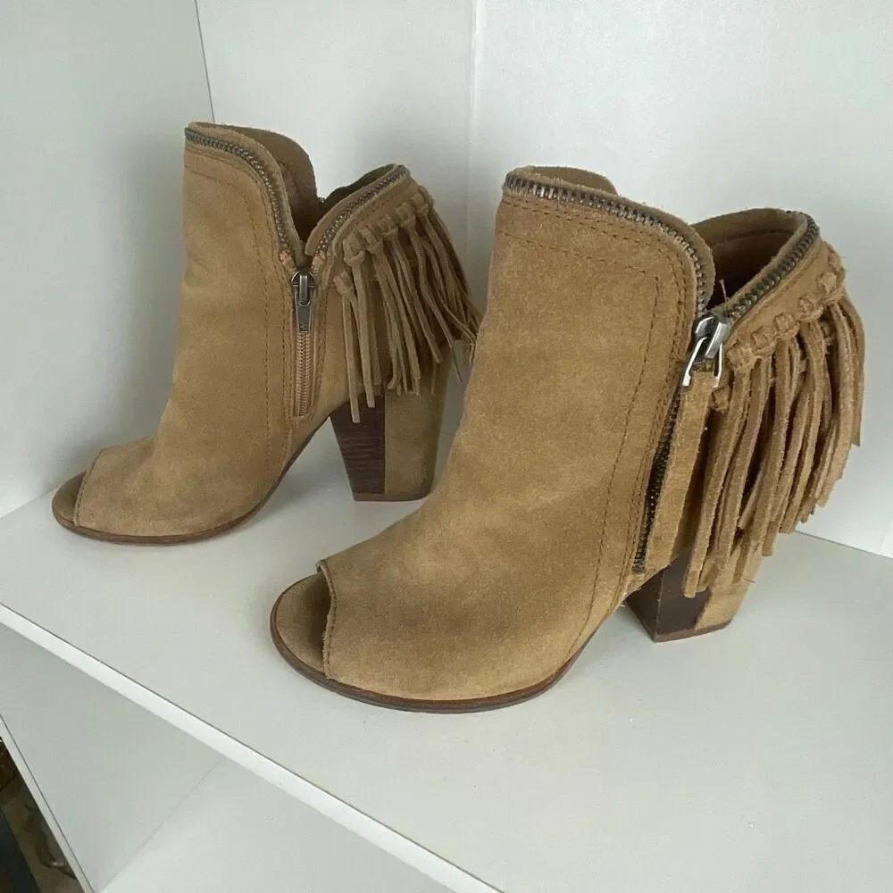 DV by Dolce Vita Suede Fringe Trim Open Toe Booties 7.5